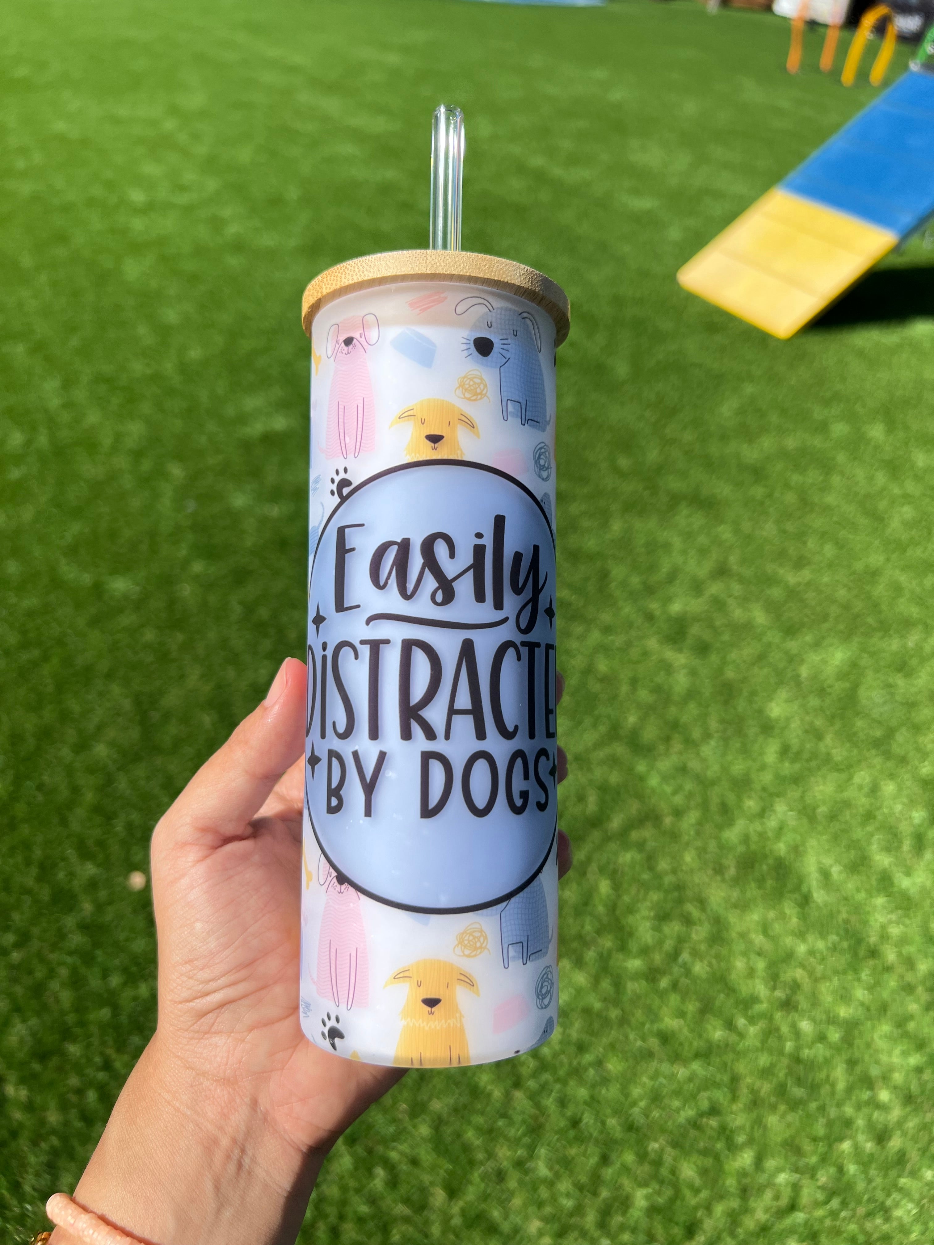 Easily Distracted by Dogs Frosted Glass Tumbler
