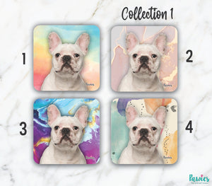 Open image in slideshow, French Bulldog White Set of Coasters
