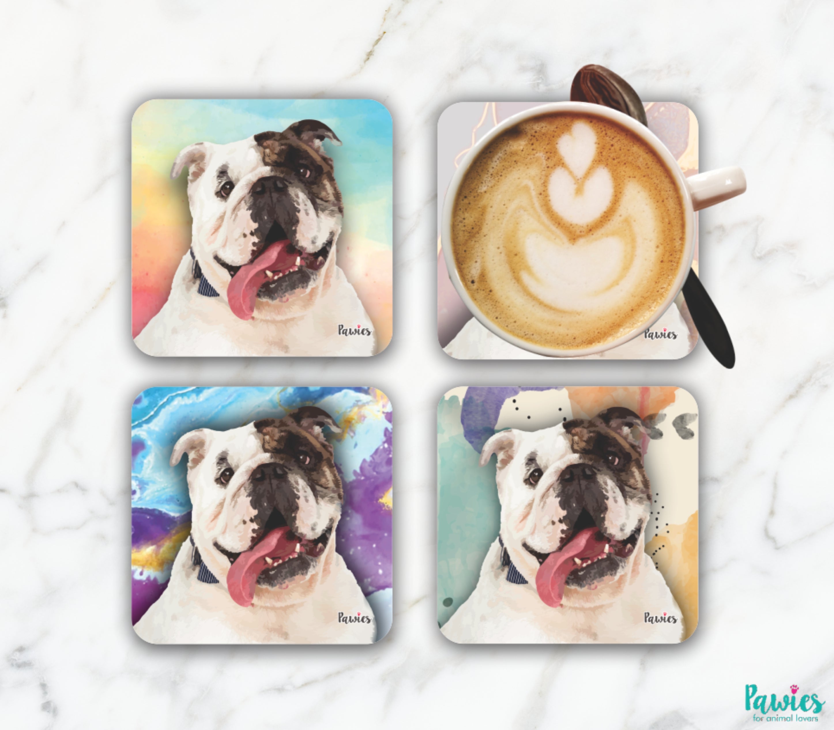 Bulldog White & Brindle Set of Coasters