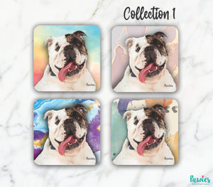Open image in slideshow, Bulldog White &amp; Brindle Set of Coasters
