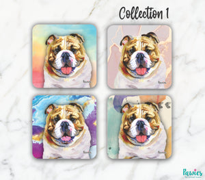 Open image in slideshow, Bulldog Tan &amp; White Set of Coasters

