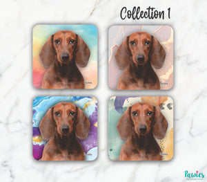 Open image in slideshow, Dachshund Red Short Hair Set of coasters
