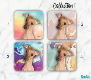 Open image in slideshow, Italian Greyhound Tan Set of Coasters
