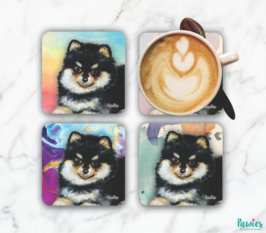 Pomeranian Tricolor Set of Coasters