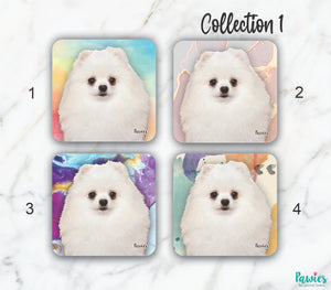 Open image in slideshow, Pomeranian White Set of Coasters
