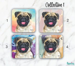 Open image in slideshow, Pug Fawn Set of Coasters
