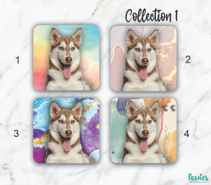 Open image in slideshow, Siberian Husky Red Set of Coasters
