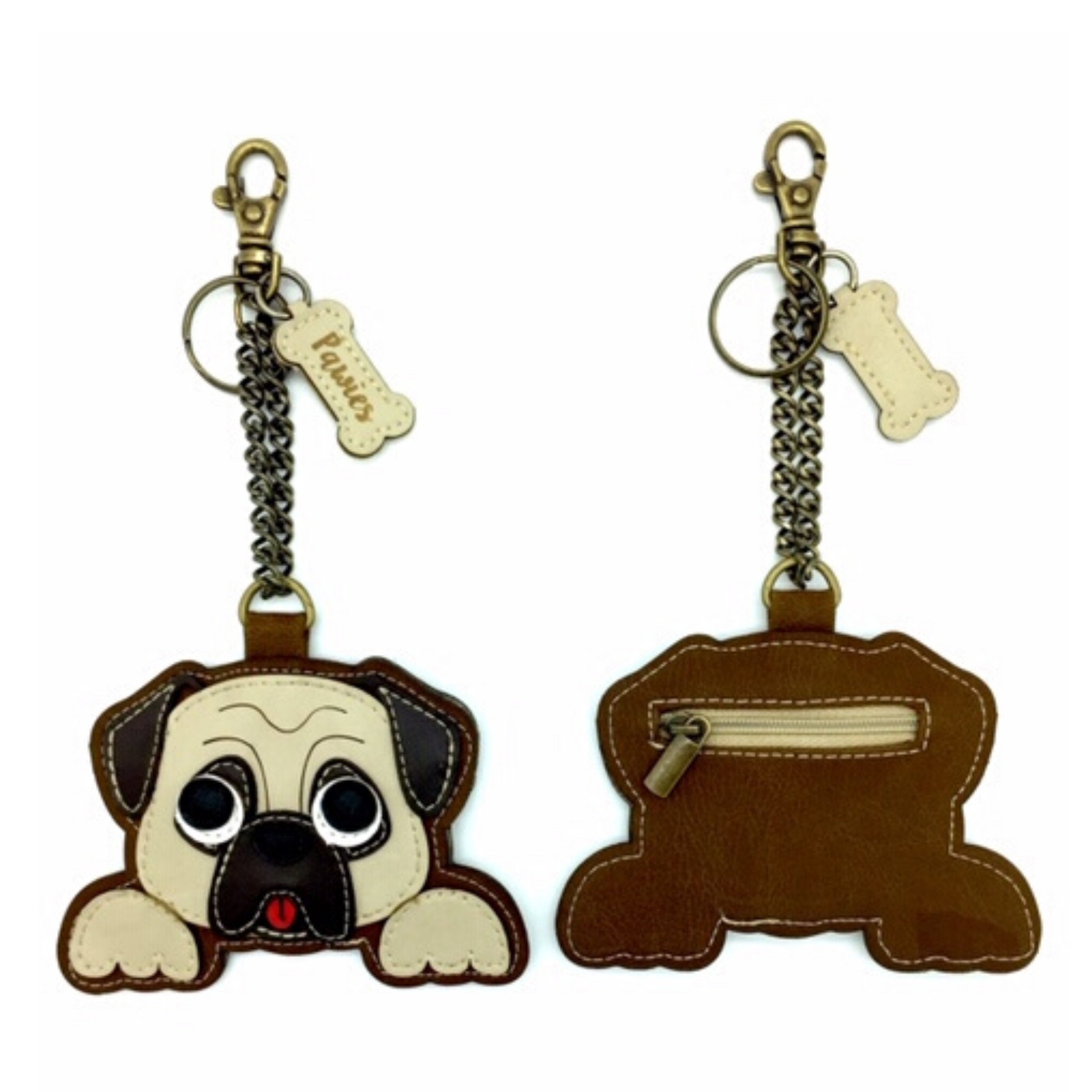 Brown Crystal Pug Dog Puffy Keychain - RM32562BRN