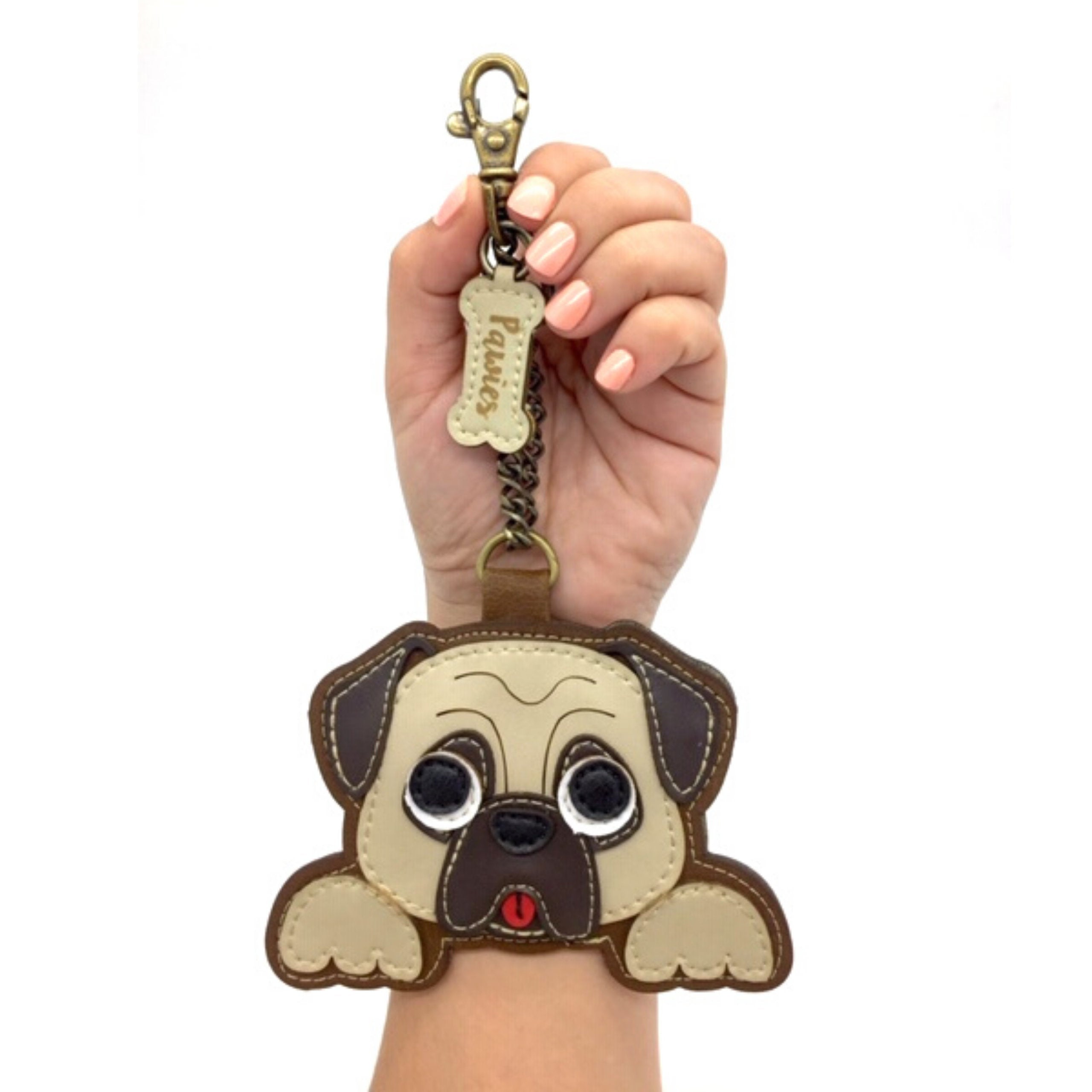 Brown Crystal Pug Dog Puffy Keychain - RM32562BRN