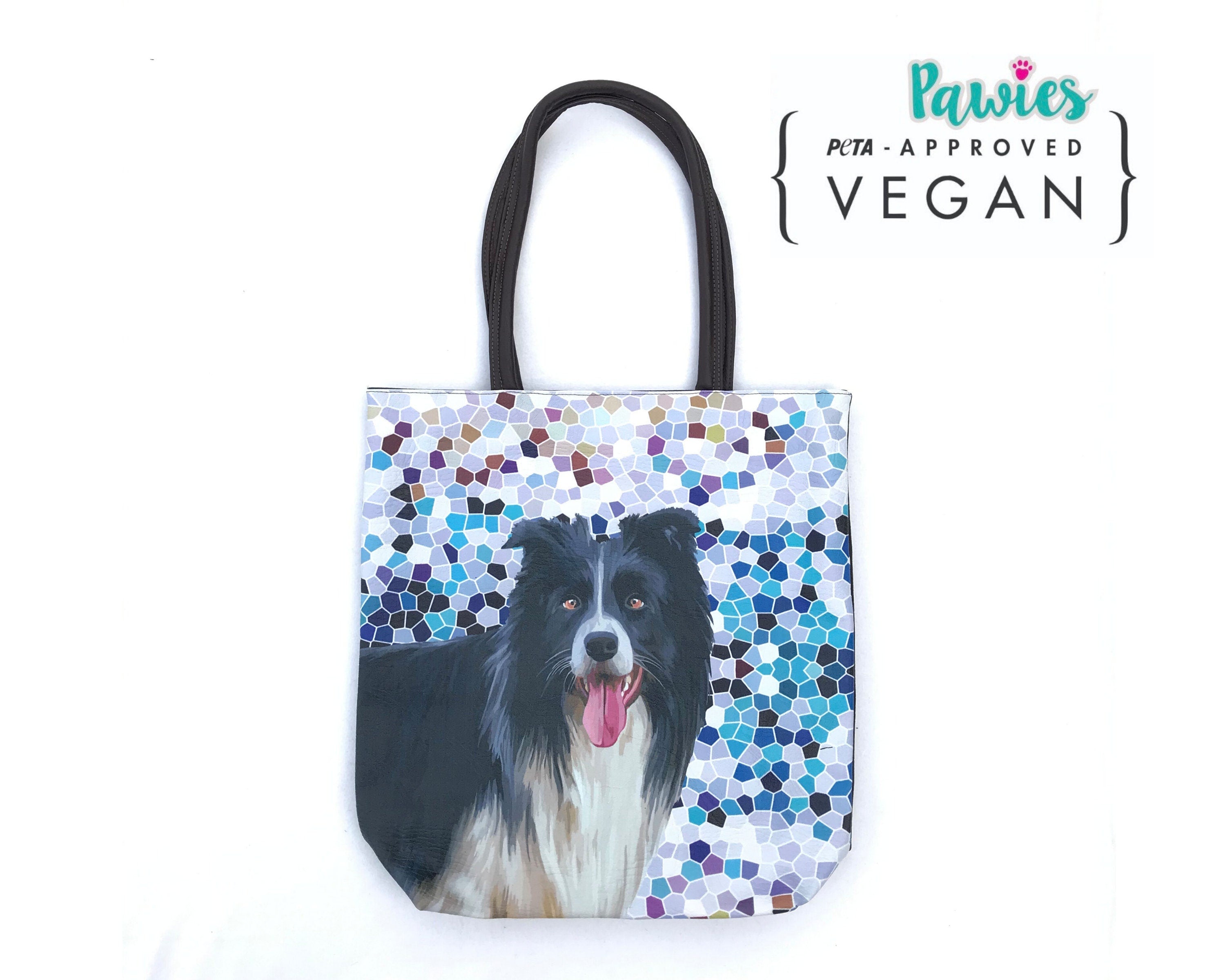 Border Collie Vegan Leather Tote bag, tote bag, animal lovers, dog lover, pawies, vegan leather