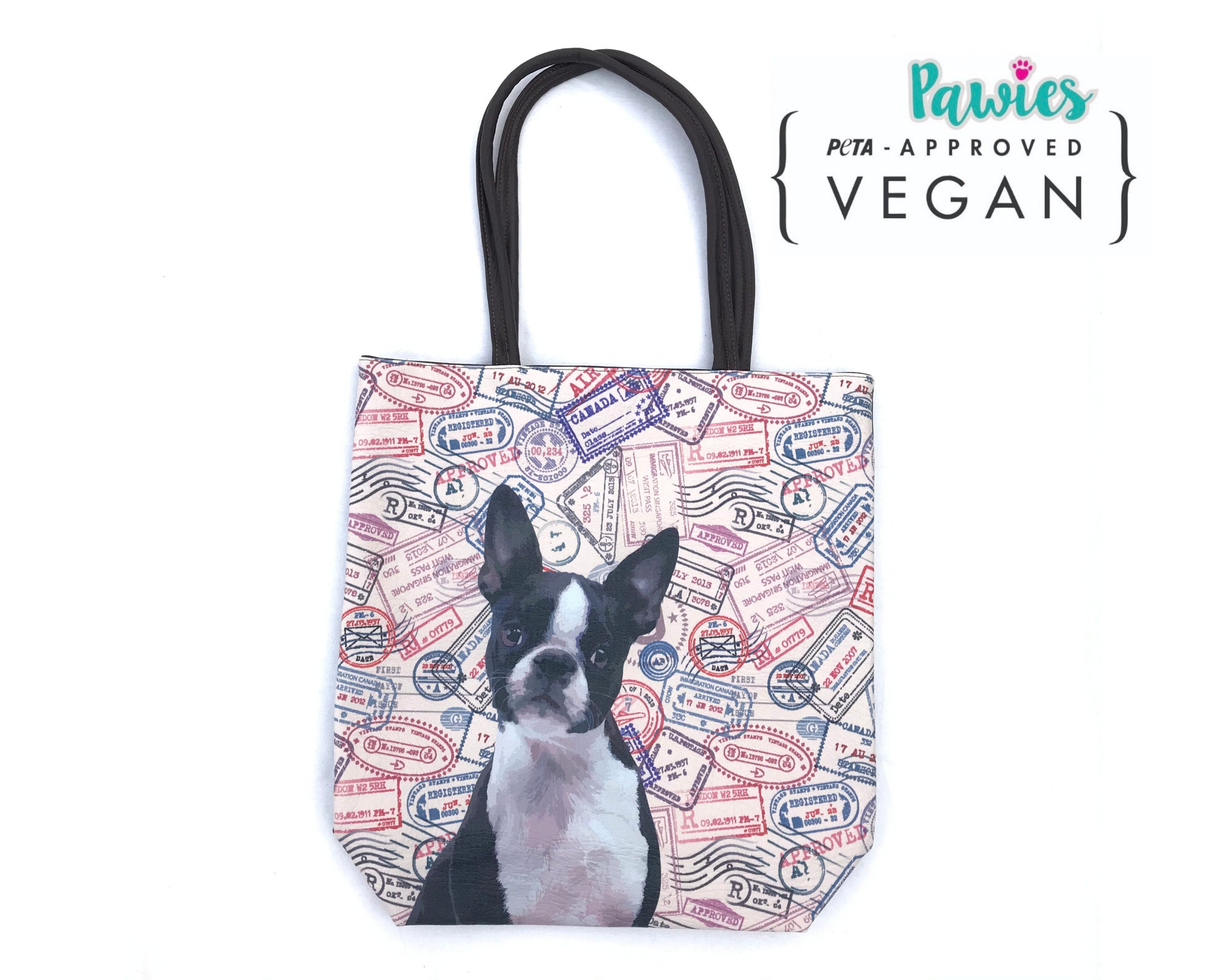 Boston terrier Vegan Leather Tote bag, tote bag, animal lovers, dog lover, pawies, vegan leather, boston terrier, hand bag