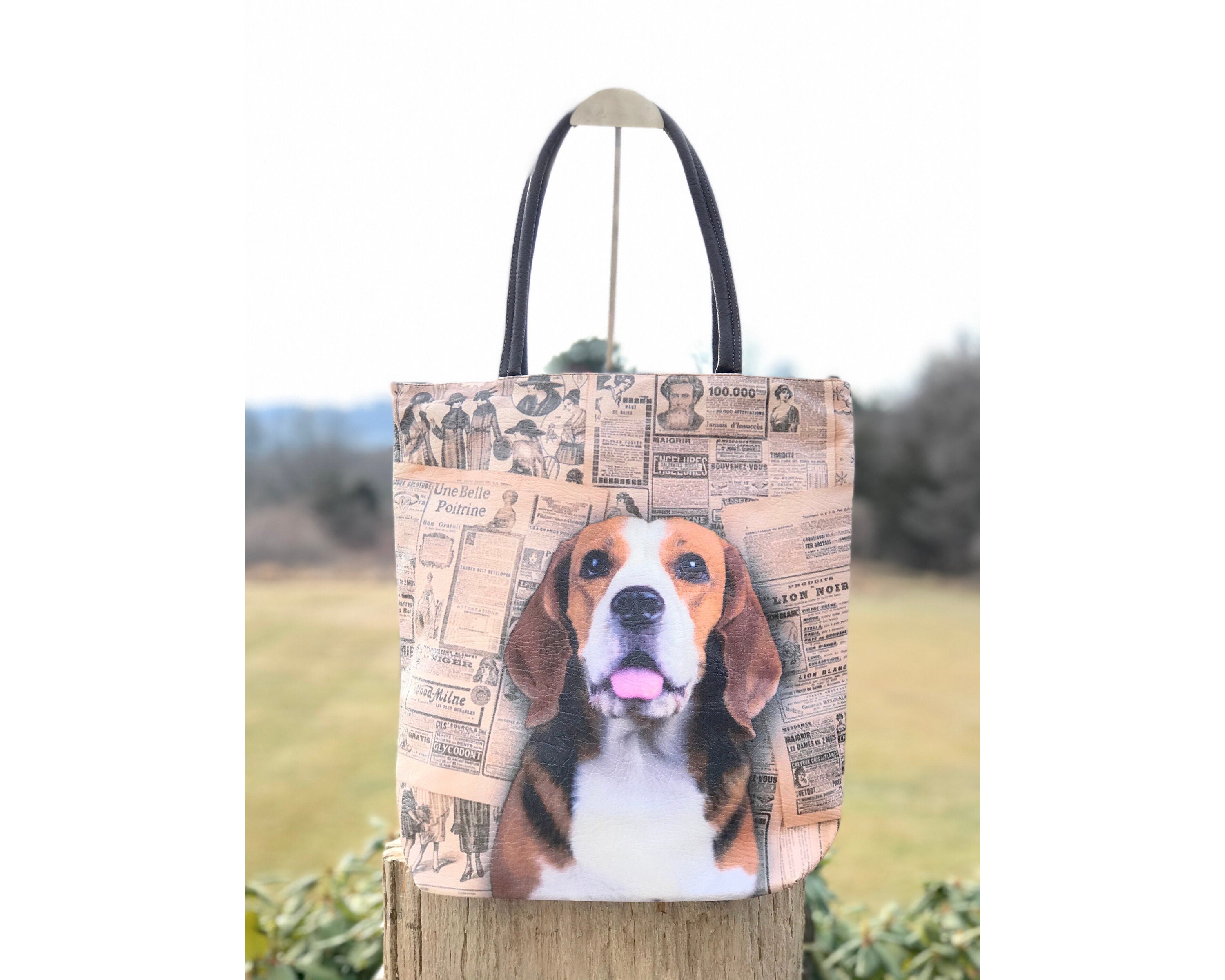 Beagle Vegan Leather Tote bag, tote bag, animal lovers, dog lover, pawies, vegan leather