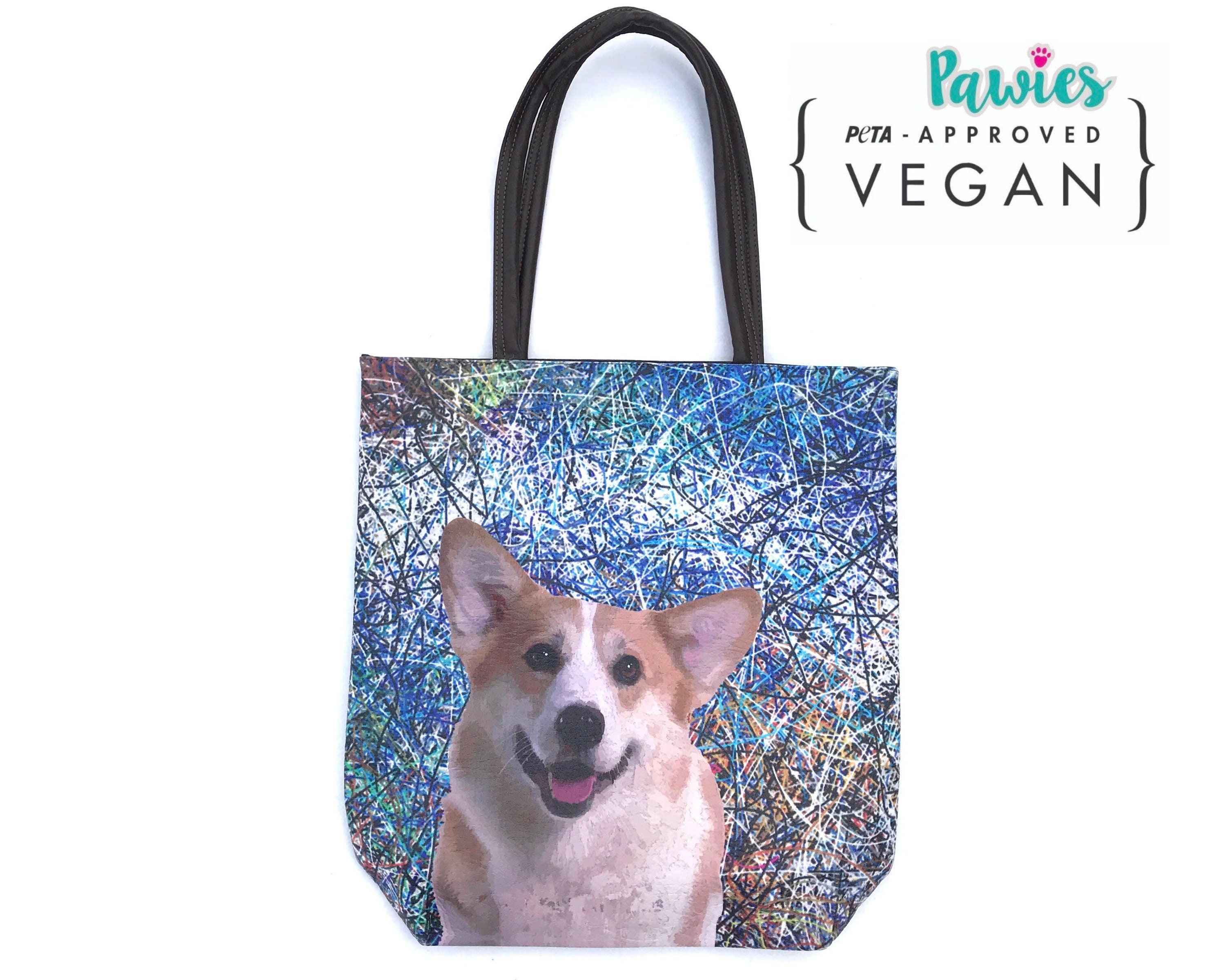 Corgi Vegan Leather Tote bag, tote bag, animal lovers, dog lover, pawies, vegan leather, corgi, hand bag